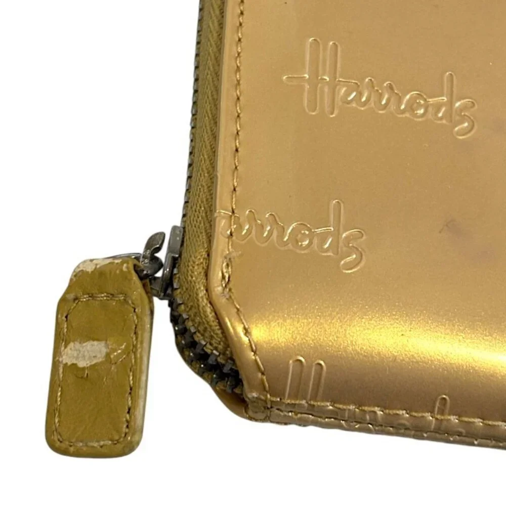 Harrods Gold Patent Zip Wallet